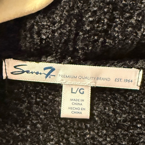 Seven7 Black Bouclé Open Cardigan Sweater L Cozy Drape Shawl Collar Soft Luxe - Picture 4 of 5